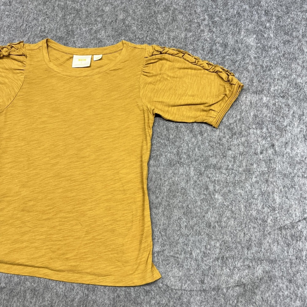 Maeve Shirt Womens XS Yellow Puff Sleeve Ruffle Tee Top Anthropologie Cotton - Picture 6 of 15